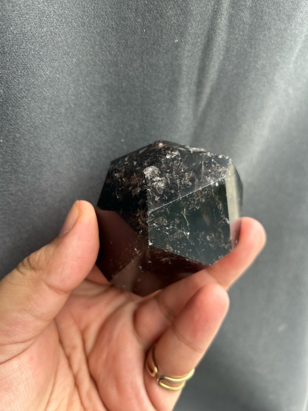 Polished Black Smoky Quartz Dodecahedron Crystal
